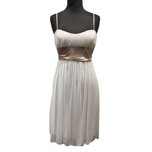 Y2K Speechless White Glitter Chiffon Dress Champagne Gold Sash Womens Small